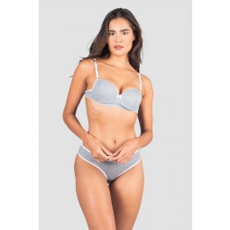 Conjunto Lingerie Mylena Cinza Branco Ref P B Kaisan