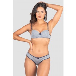 Conjunto Lingerie Mylena Cinza Azul Marinho Ref P C Kaisan