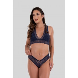 Conjunto Lingerie Patr Cia De Renda Azul Marinho Ref P B Kaisan