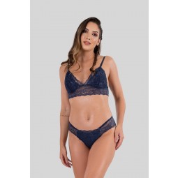 Conjunto Lingerie Manu Azul Marinho Ref P B Kaisan