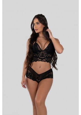 Conjunto Lingerie Cropped Flor Rosa Ref P A Kaisan