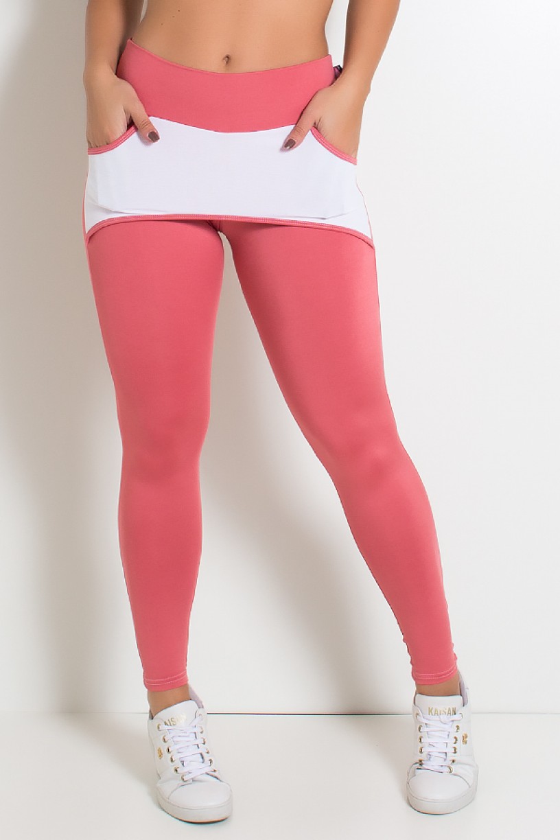 Calça Katherine com Bolso em Detalhe Dry Fit (Salmão / Branco) | Ref: KS-F690-009