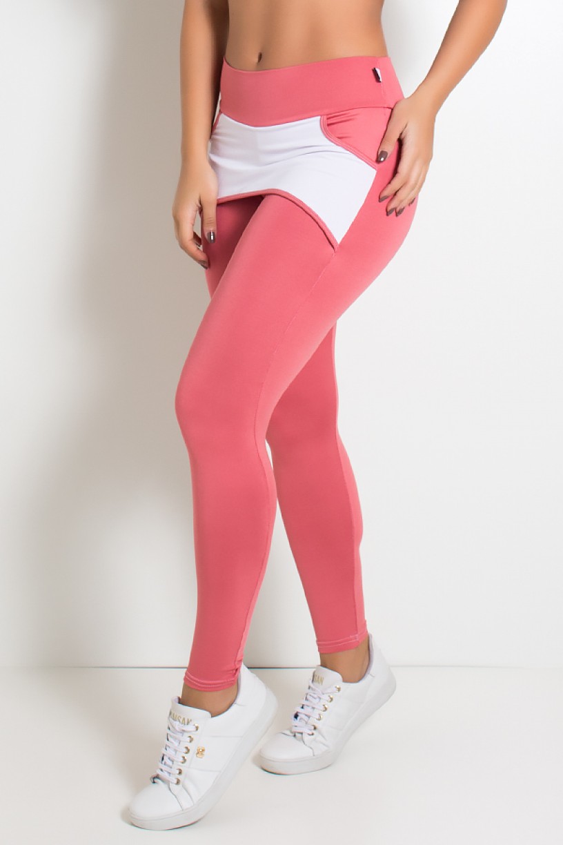 Calça Katherine com Bolso em Detalhe Dry Fit (Salmão / Branco) | Ref: KS-F690-009