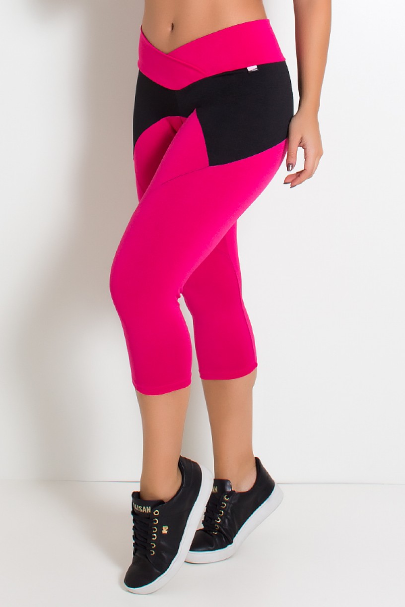 Calça Corsário Nick (Rosa Pink / Preto) | Ref: KS-F594-004