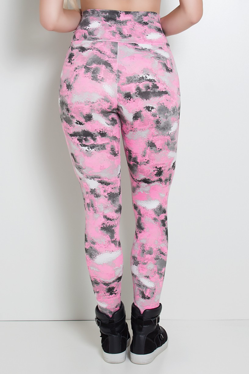 Legging Estampada Manchado Preto com Rosa | Ref: KS-F27-084