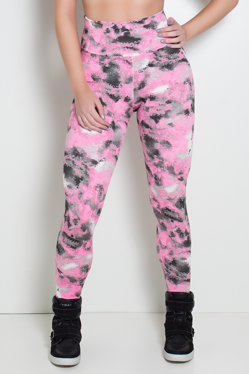 Legging Estampada Manchado Preto com Rosa | Ref: KS-F27-084