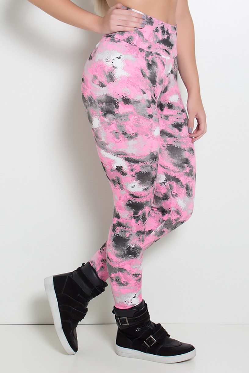 Legging Estampada Manchado Preto com Rosa | Ref: KS-F27-084