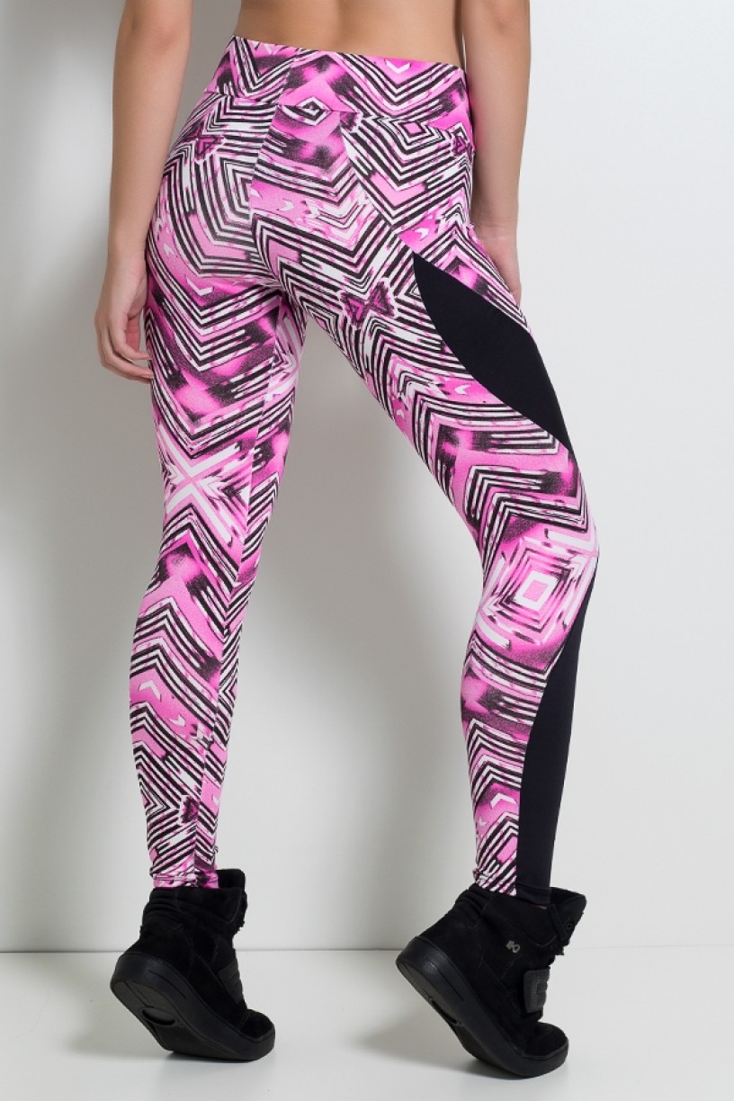 F184-001_Calca_Legging_Naomi_Estampada_com_Detalhe_Liso_Losango_Preto_e_Rosa__Ref:_F184-001