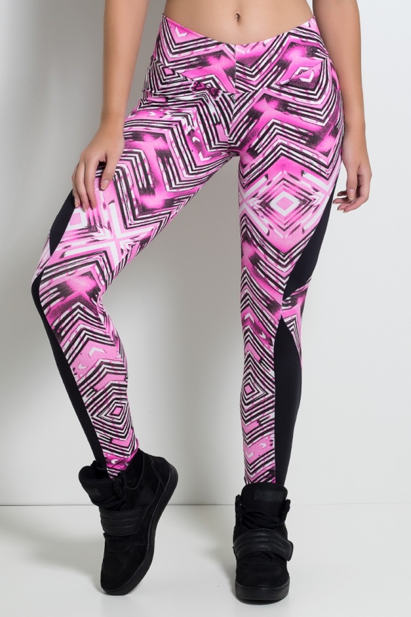 F184-001_Calca_Legging_Naomi_Estampada_com_Detalhe_Liso_Losango_Preto_e_Rosa__Ref:_F184-001