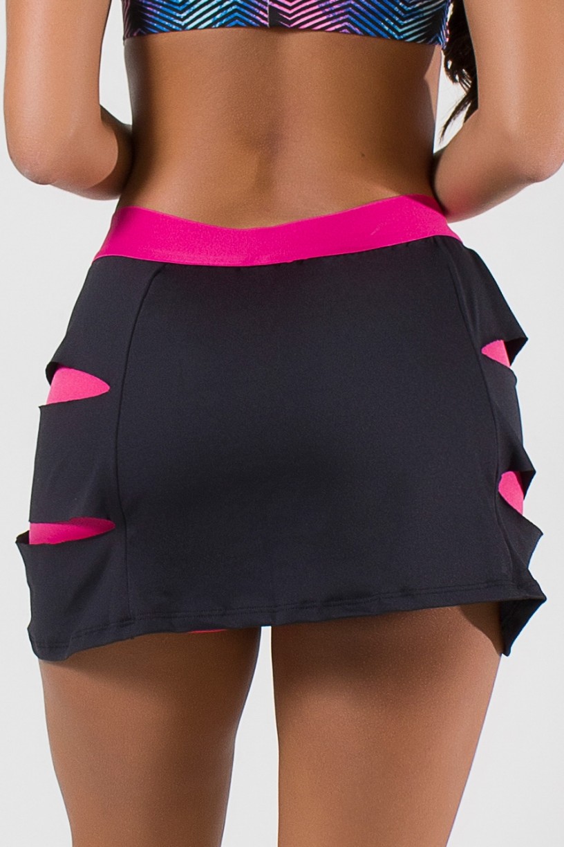 KS-F1995-001_Short_Saia_Duas_Cores_com_Rasgos_Laterais_e_Cos_de_Elastico_Preto__Rosa_Pink__Ref:_KS-F1995-001