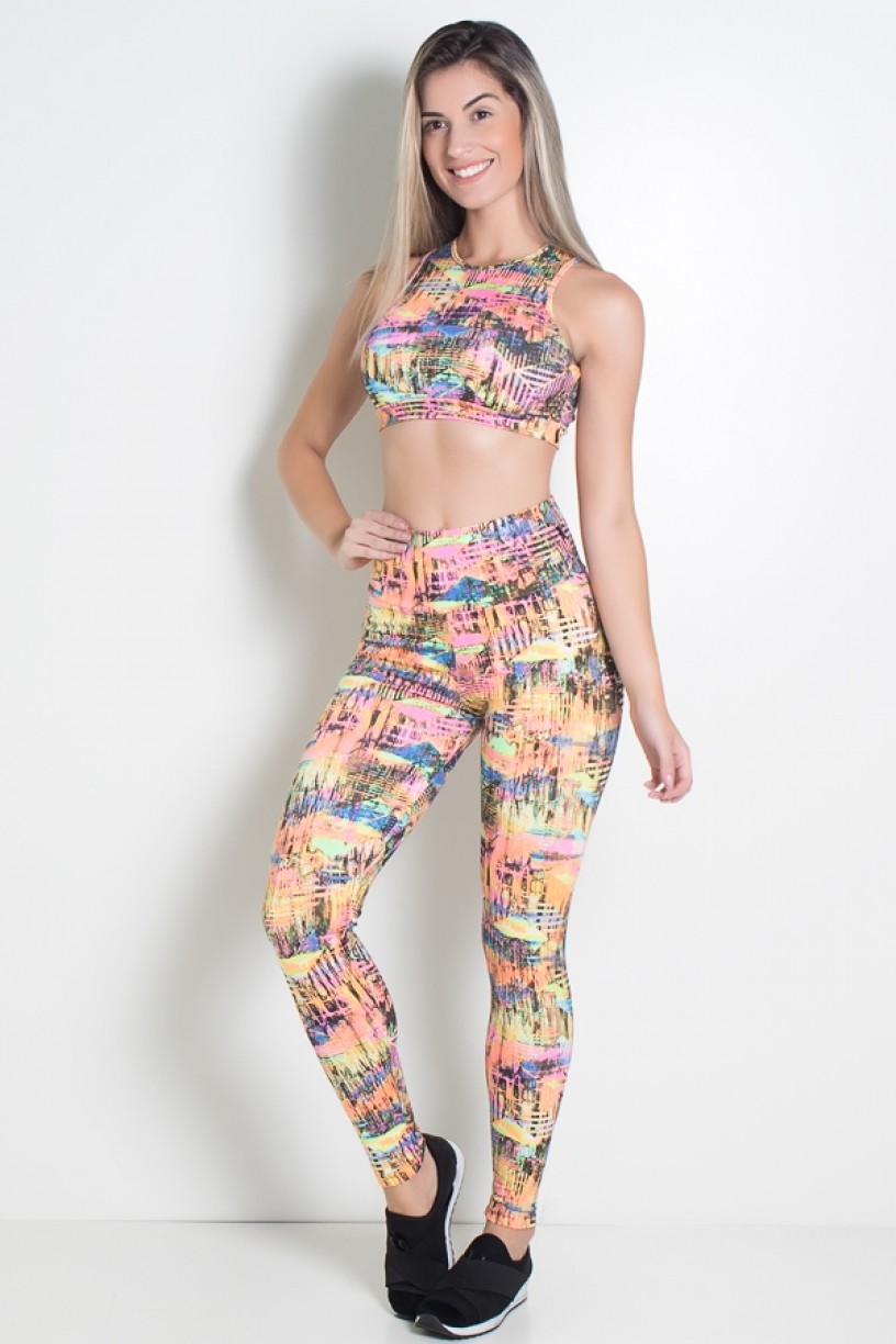 KS-F816-015_Conjunto_Cropped_e_Legging_Estampada_Abstrato_Preto_Laranja_e_Rosa_Fluor__Ref:_KS-F816-015