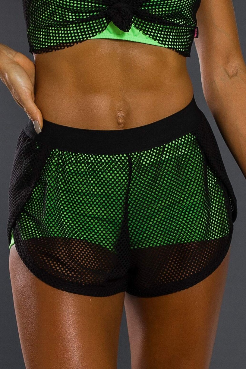 K2561-C_Short_de_Corrida_Neon_Com_Tela_Verde_Neon__Preto__Ref:_K2561-C