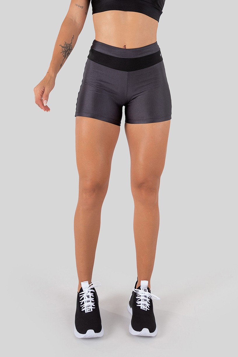 K3289-C_Short_Tecido_Platinado_com_Cos_Bicolor_Preto__Chumbo__Ref:_K3289-C