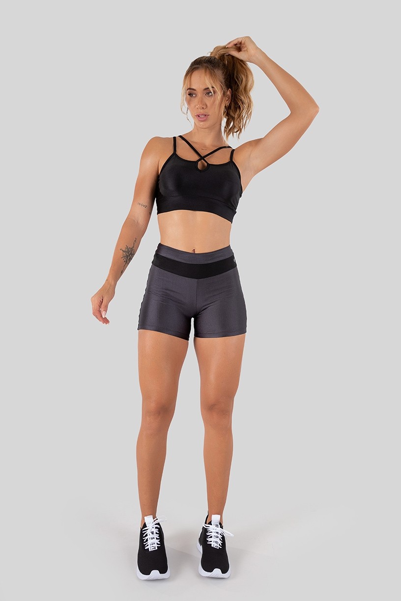 K3289-C_Short_Tecido_Platinado_com_Cos_Bicolor_Preto__Chumbo__Ref:_K3289-C