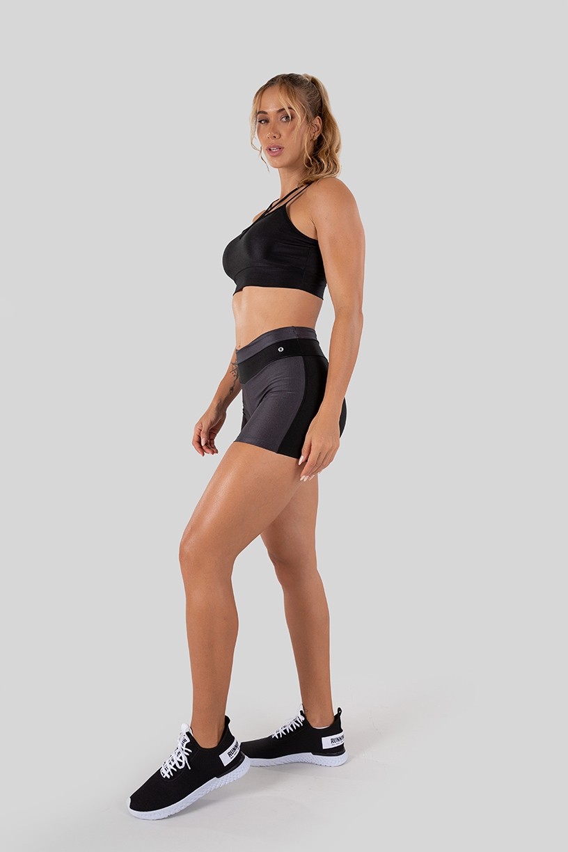 K3289-C_Short_Tecido_Platinado_com_Cos_Bicolor_Preto__Chumbo__Ref:_K3289-C