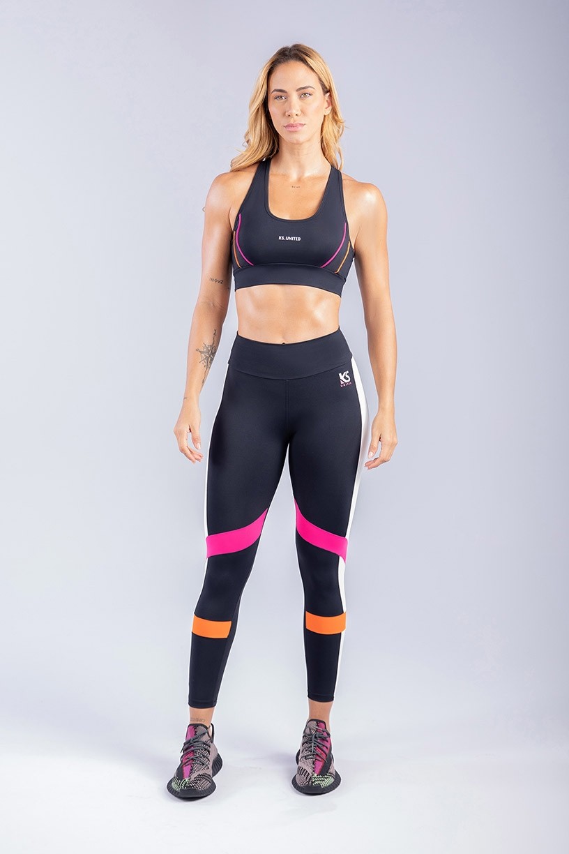 K3309-A_Calca_Legging_com_Faixas_Sobrepostas_Preto__Laranja__Rosa__Ref:_K3309-A