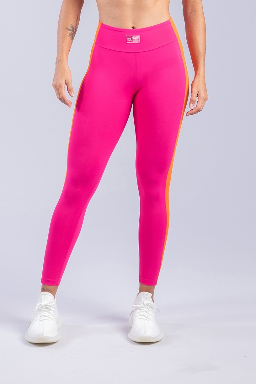 K3349-A_Calca_Legging_com_Faixa_Lateral_e_Duas_Cores_Rosa__Laranja__Ref:_K3349-A