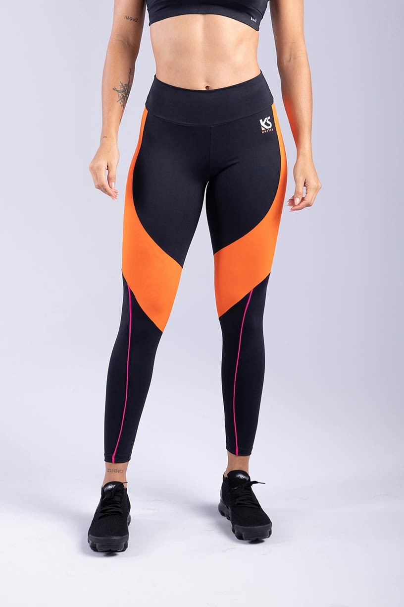 K3318-A_Calca_Legging_com_Recorte_Lateral_e_Vivo_Colorido_Preto__Laranja__Rosa__Ref:_K3318-A