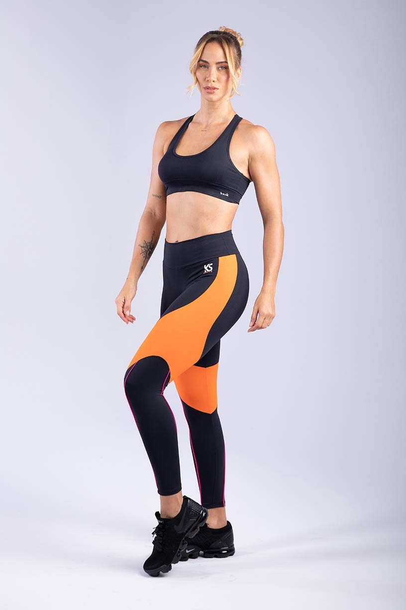 K3318-A_Calca_Legging_com_Recorte_Lateral_e_Vivo_Colorido_Preto__Laranja__Rosa__Ref:_K3318-A