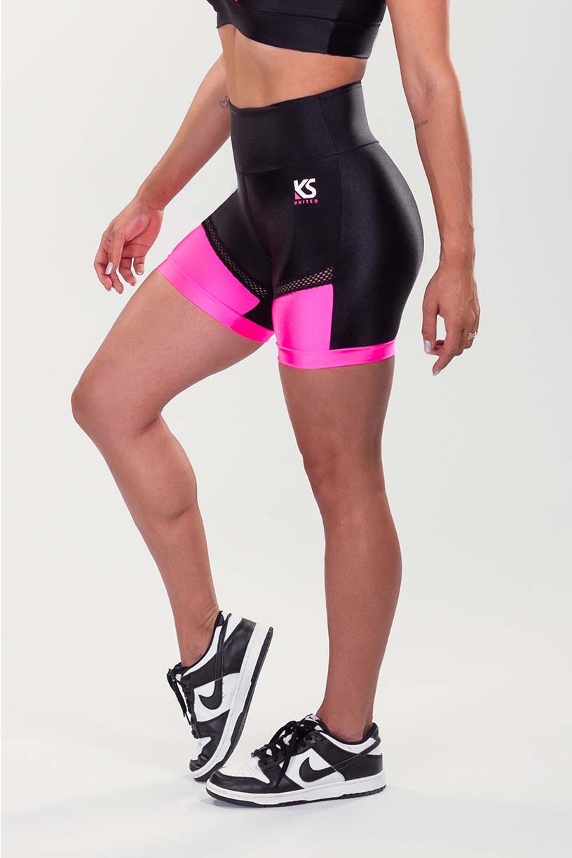 K3507-A_Short_com_Tela_Preto__Rosa_Neon__Ref:_K3507-A