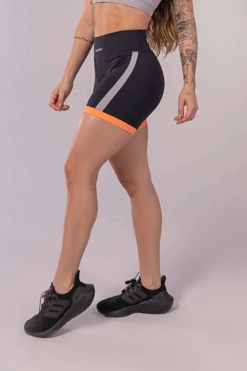 K3467-A_Short_Tricolor_Preto__Laranja__Cinza__Ref:_K3467-A