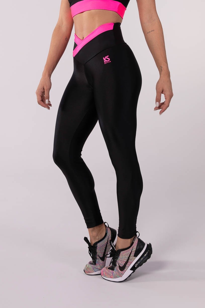 K3488-B_Calca_Legging_com_Cos_Transpassado_Bicolor_Preto__Rosa_Neon__Ref:_K3488-B