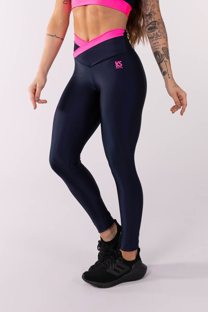 K3488-C_Calca_Legging_com_Cos_Transpassado_Bicolor_Azul_Marinho__Rosa_Neon__Ref:_K3488-C