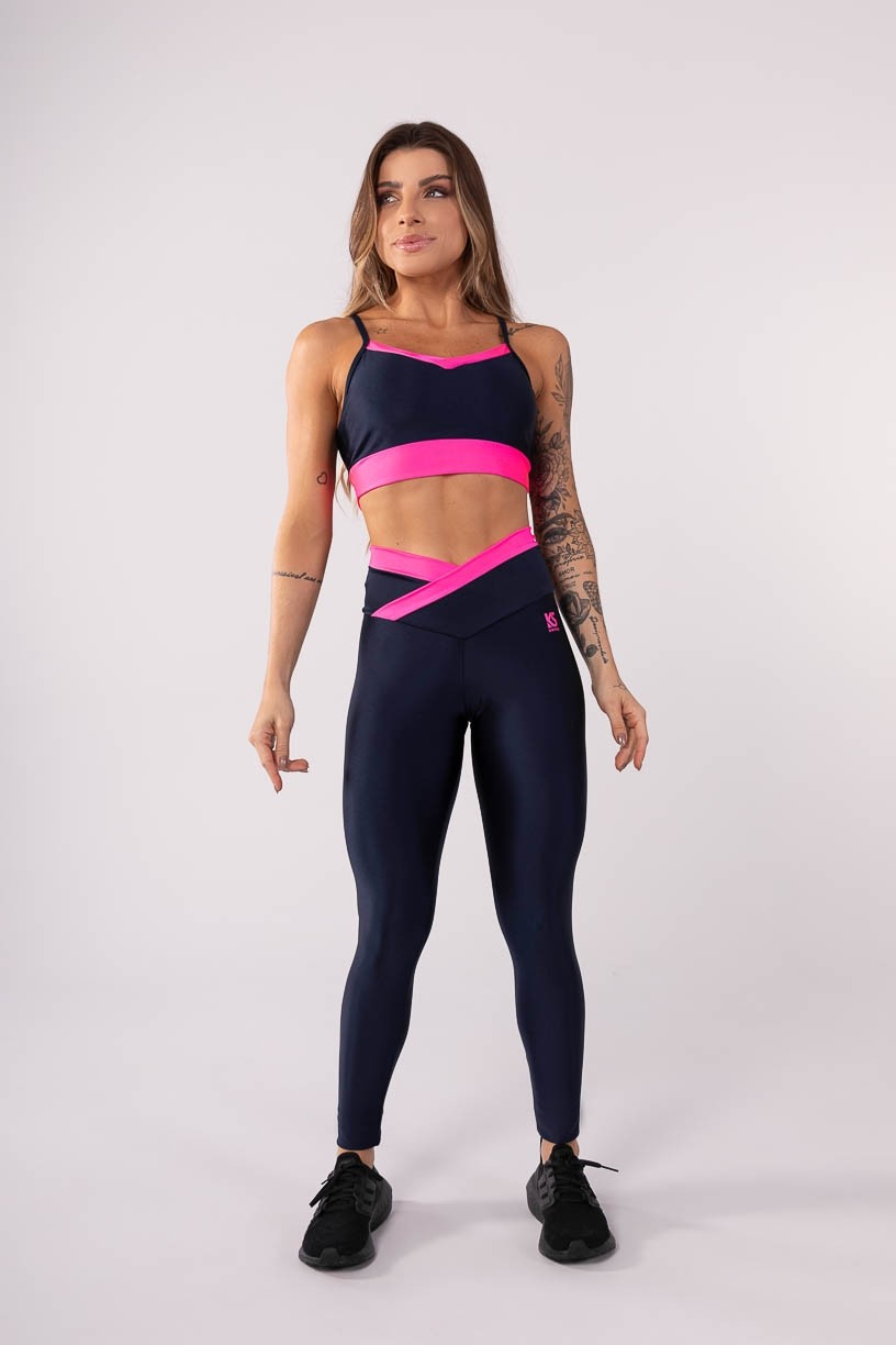 K3488-C_Calca_Legging_com_Cos_Transpassado_Bicolor_Azul_Marinho__Rosa_Neon__Ref:_K3488-C