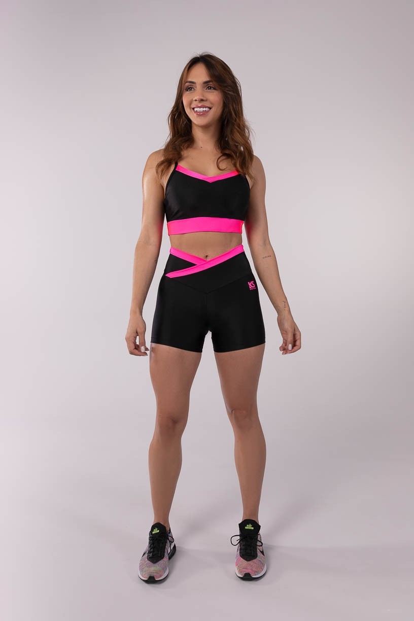 K3692-B_Short_com_Cos_Transpassado_Bicolor_Preto__Rosa_Neon__Ref:_K3692-B