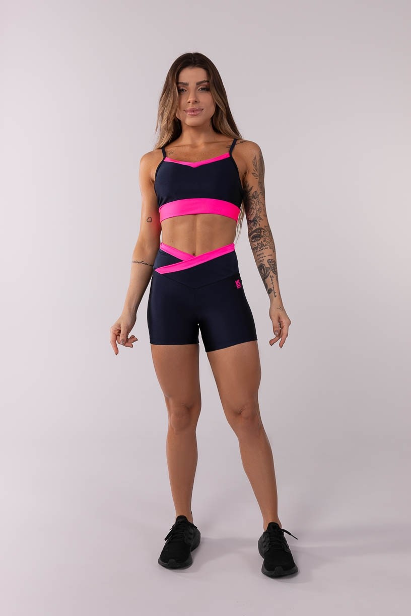 K3692-C_Short_com_Cos_Transpassado_Bicolor_Azul_Marinho__Rosa_Neon__Ref:_K3692-C