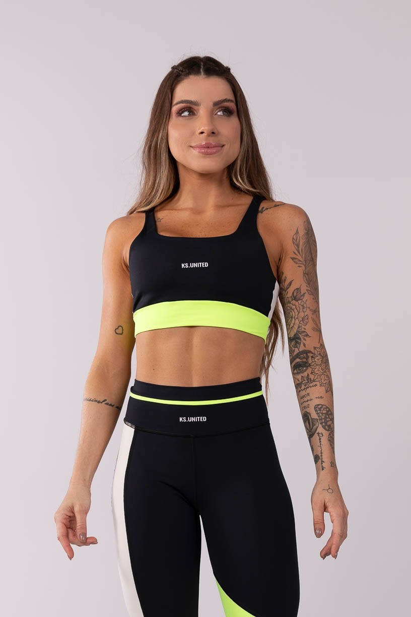 K3693-A_Top_Tricolor_com_Alca_Preto__Amarelo_Neon__Branco__Ref:_K3693-A