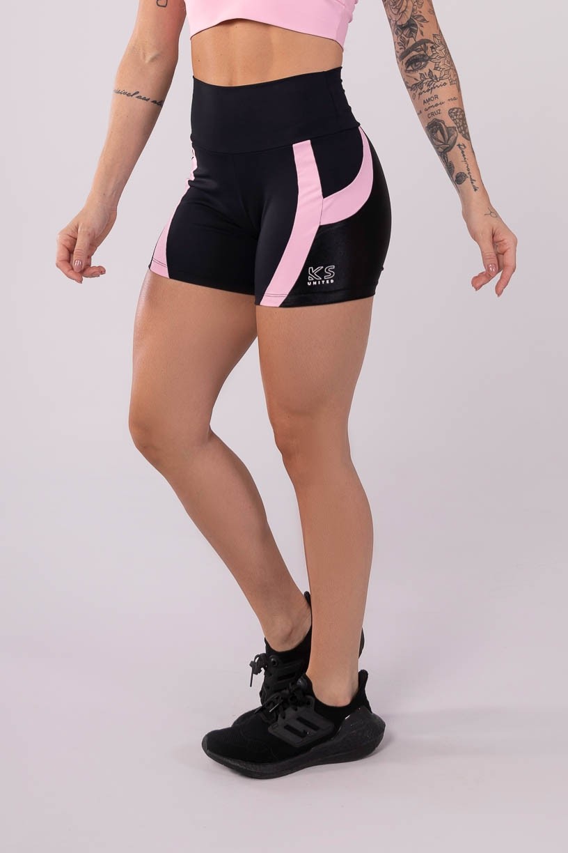 K3604-B_Short_com_Recorte_Circular_Preto__Rosa_Claro__Ref:_K3604-B