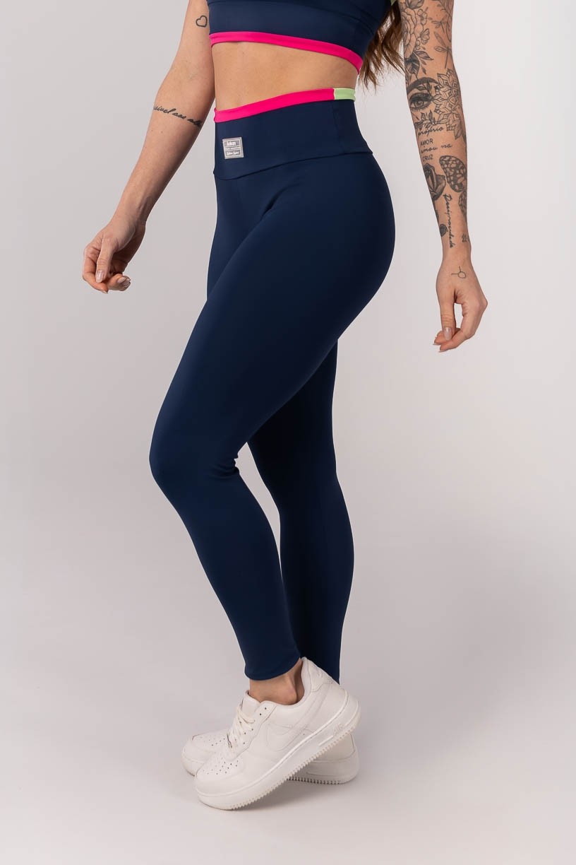 K4245-A_Calca_Legging_Tricolor_com_Vira_Azul_Marinho__Rosa_Pink__Verde__Ref:_K4245-A
