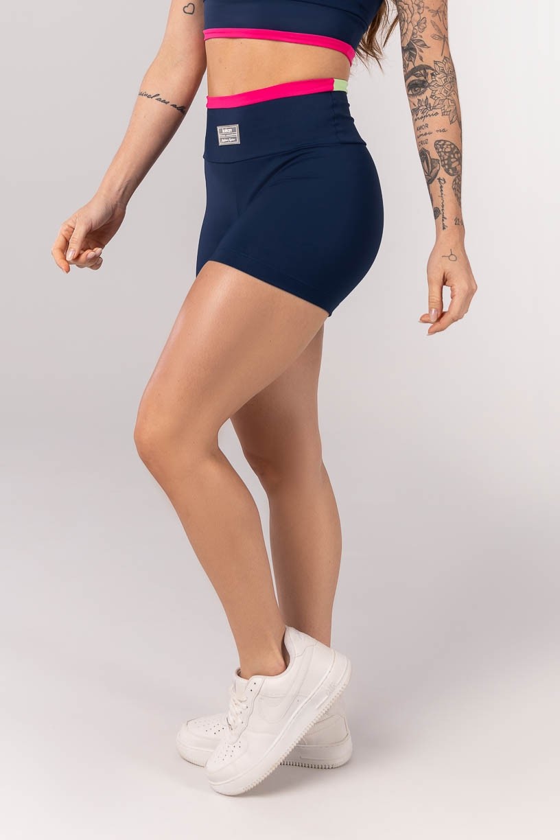 K4246-A_Short_Tricolor_com_Vira_Azul_Marinho__Rosa_Pink__Verde__Ref:_K4246-A