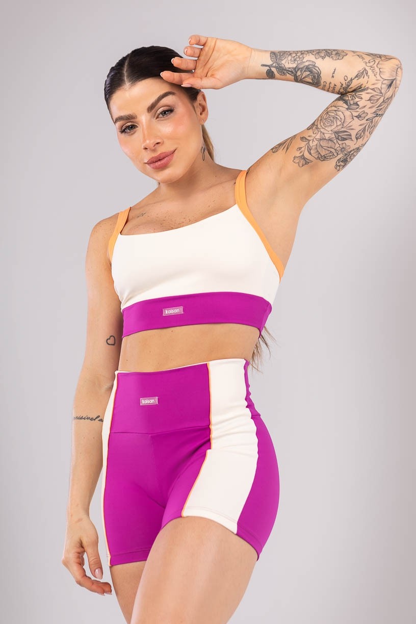 K4188-B_Short_com_Faixa_e_Vivo_Roxo__Off-White__Laranja_Claro__Ref:_K4188-B