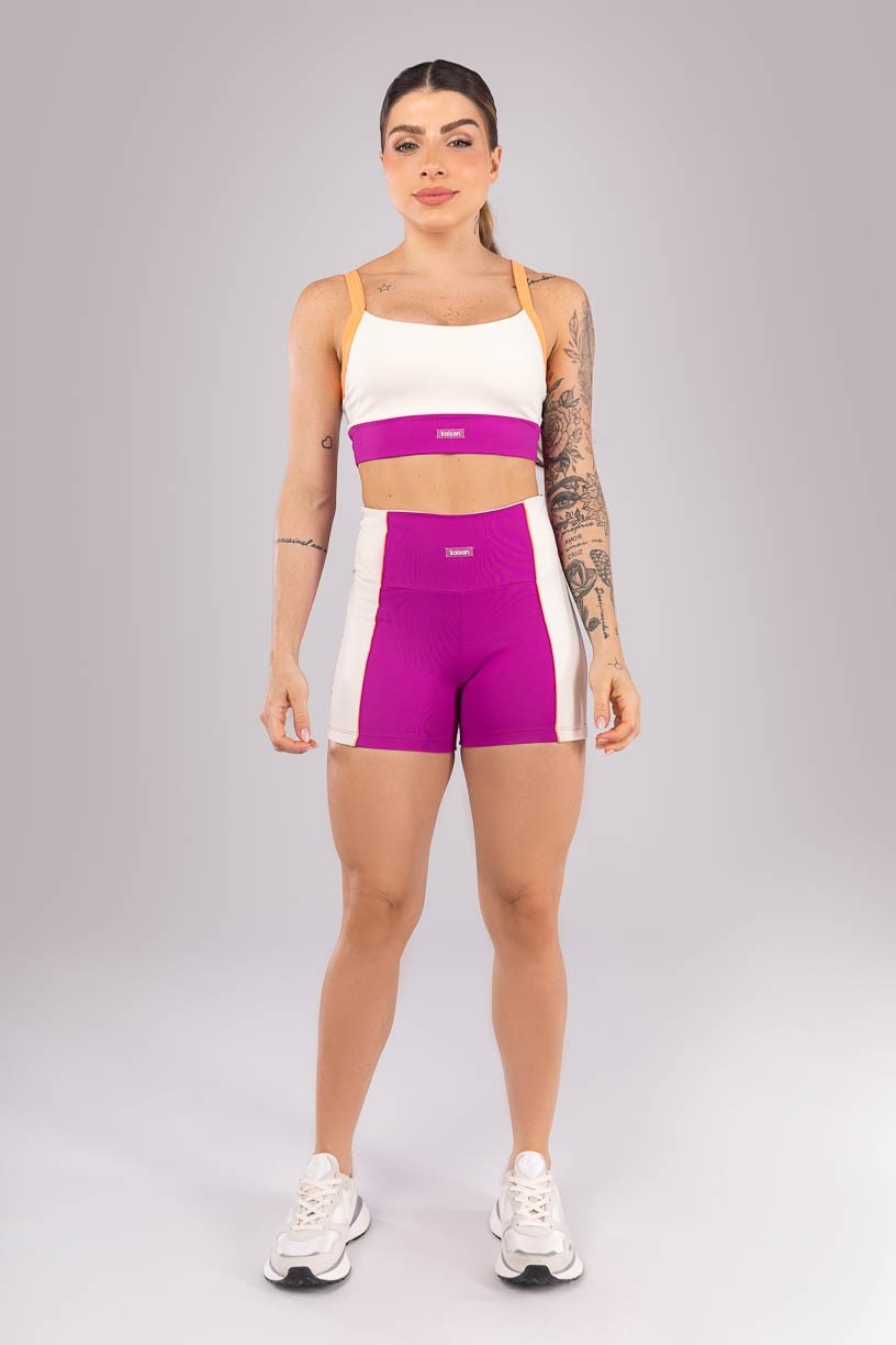 K4188-B_Short_com_Faixa_e_Vivo_Roxo__Off-White__Laranja_Claro__Ref:_K4188-B