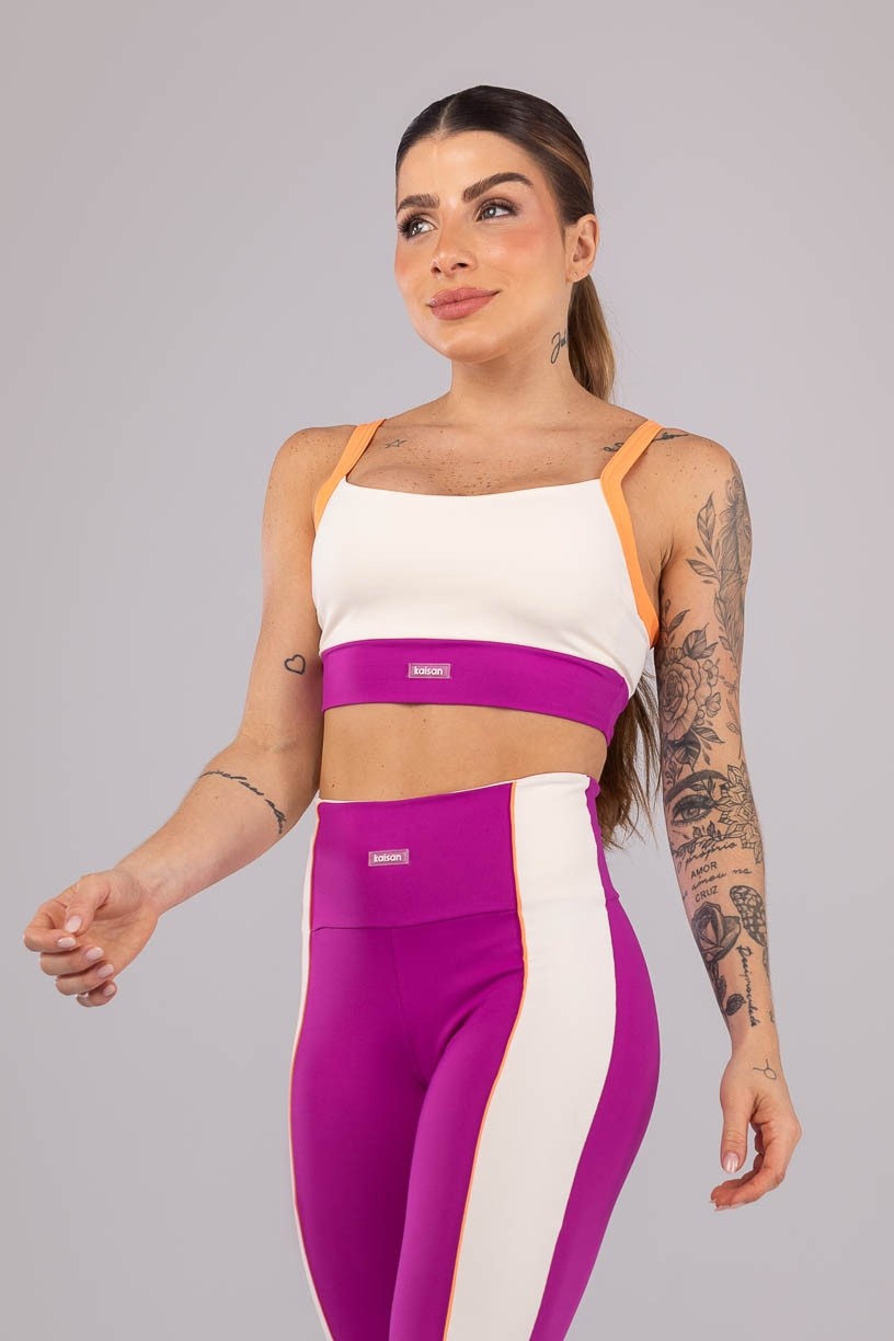 K4186-B_Top_Tricolor_com_Alcas_Largas_Off-White__Roxo__Laranja_Claro__Ref:_K4186-B