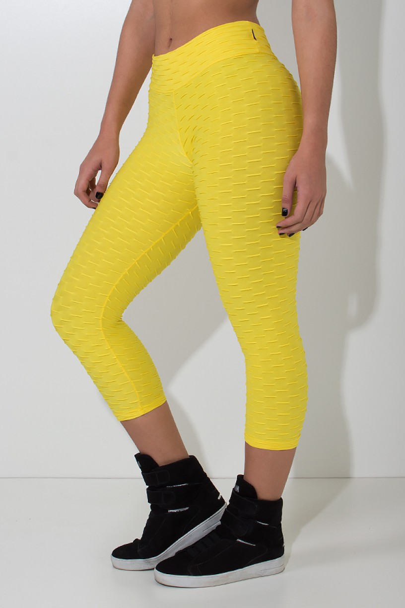 Calça Corsário Tecido Bolha (Amarelo) | Ref: KS-F105-003