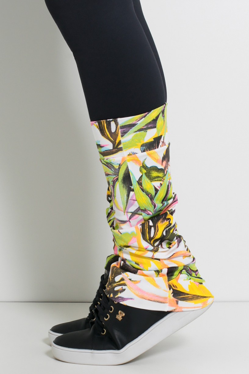Polaina Fitness Estampada (Branco com Folhagem Colorida) | Ref: KS-F165-001
