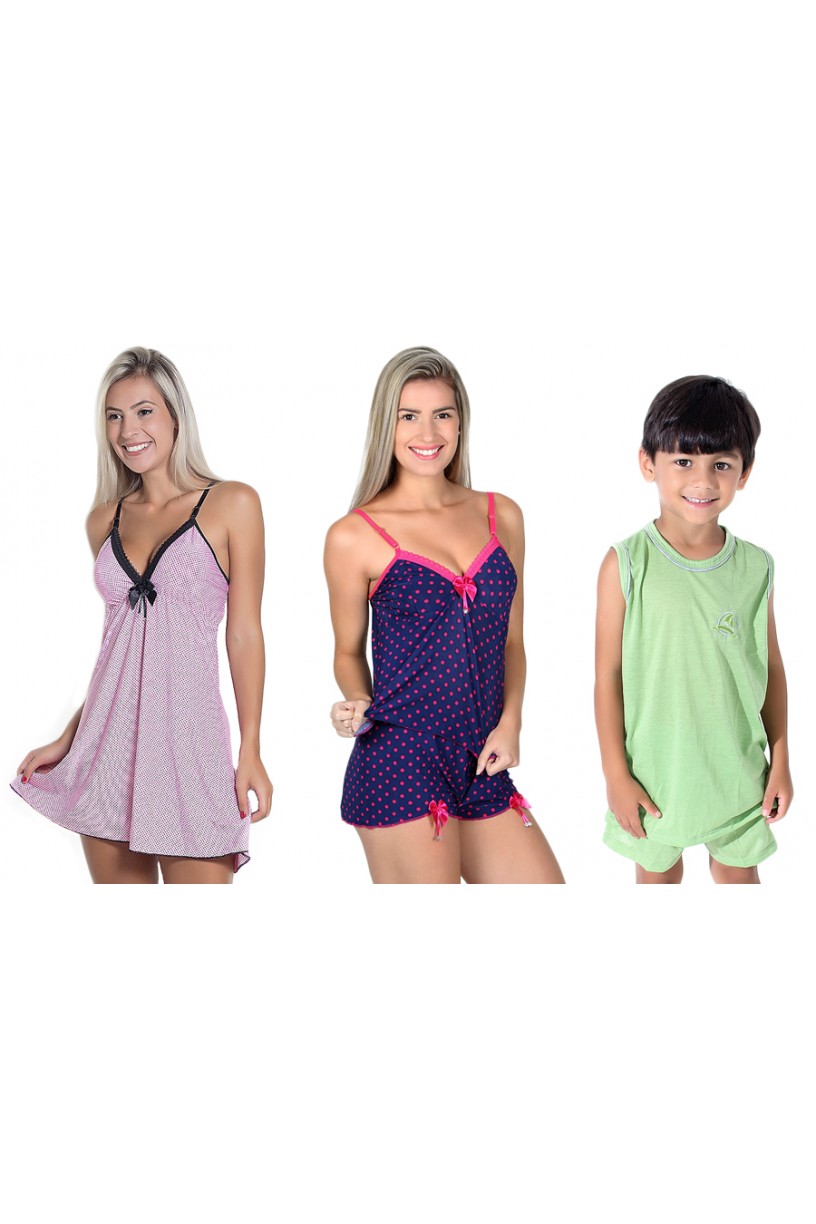 Kit com 3 Pijamas (Modelos e Estampas Variadas) | Ref: KS-P98-001
