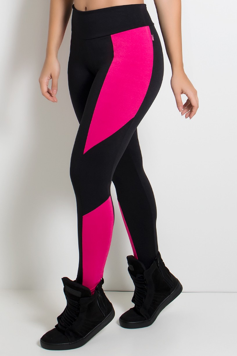 Calça Jéssica Duas Cores (Preto / Rosa Pink) | Ref: KS-F567-001