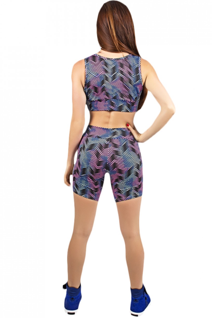 Conjunto Top e Bermuda Estampados com Listra | Ref: F670