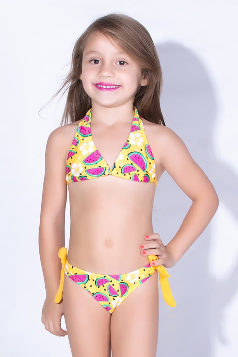Biquini de Amarrar Estampado Infantil (Amarelo com Melancia) | Ref: DVBQ25-001