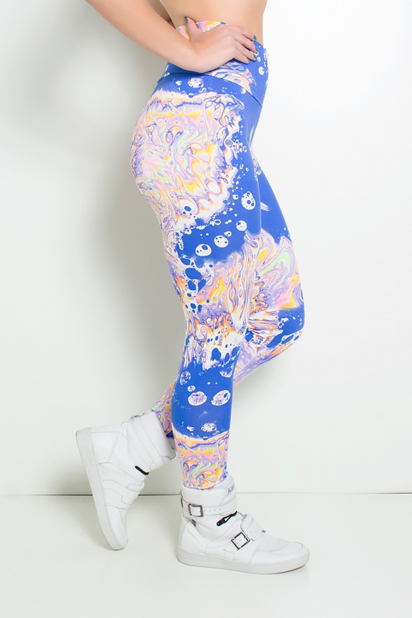 Legging Estampada Manchado Branco Laranja Verde e Azul | Ref: KS-F27-087