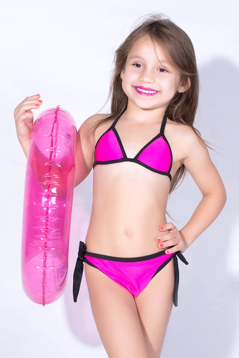 Biquini Infantil Liso de Amarrar com Bojo (Rosa Pink) | Ref: DVBQ30-004
