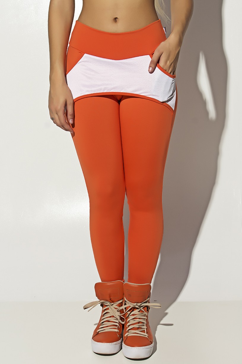 Calça Katherine com Bolso em Detalhe Dry Fit (Laranja / Branco) | Ref: KS-F690-003