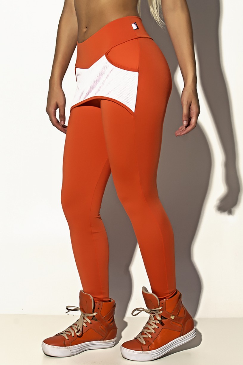 Calça Katherine com Bolso em Detalhe Dry Fit (Laranja / Branco) | Ref: KS-F690-003