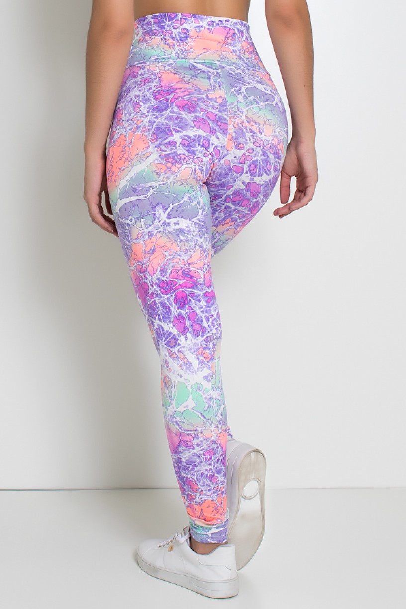 Legging Estampada Rosa Laranja e Verde Água com Manchas Brancas | Ref: KS-F27-029