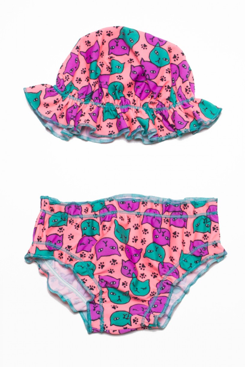 Conjunto Praia Bebê Tamanho Único (Coral com Gatinho) | Ref: DVBQ60-001