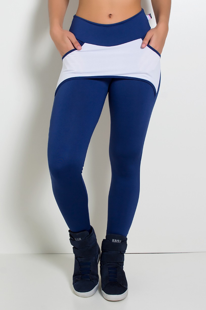 Calça Katherine com Bolso em Detalhe Dry Fit (Azul Marinho / Branco) | Ref: KS-F690-010